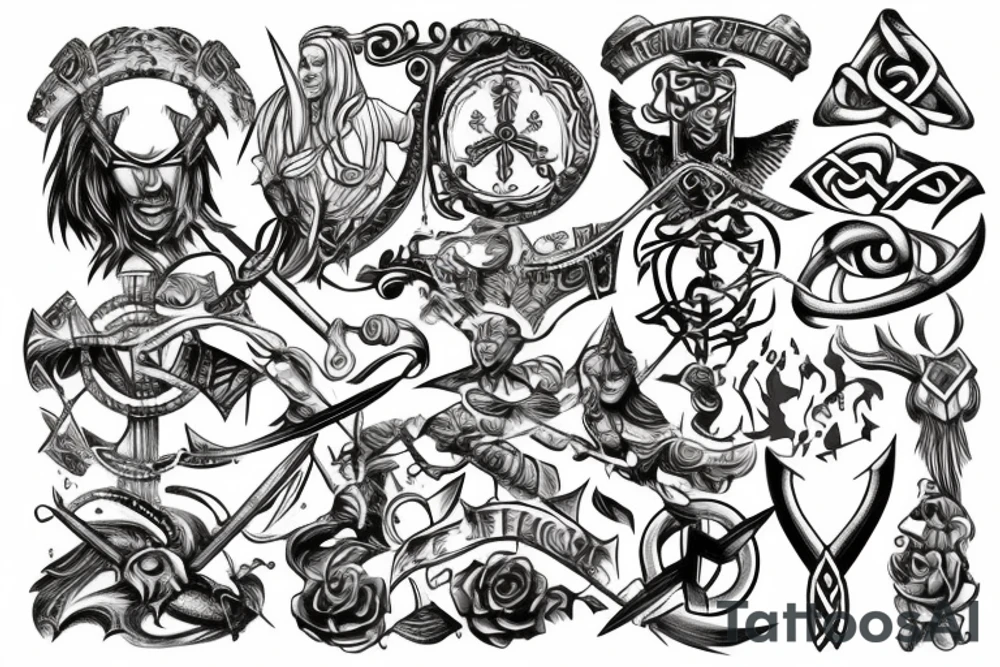 Broken Sword with Viking symbols tattoo idea
