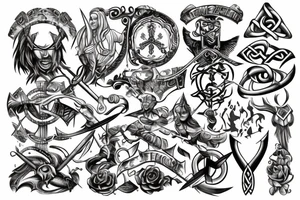 Broken Sword with Viking symbols tattoo idea