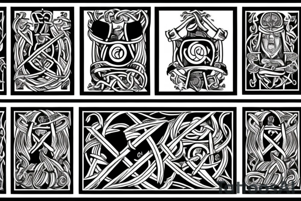 Broken Sword with Viking symbols tattoo idea