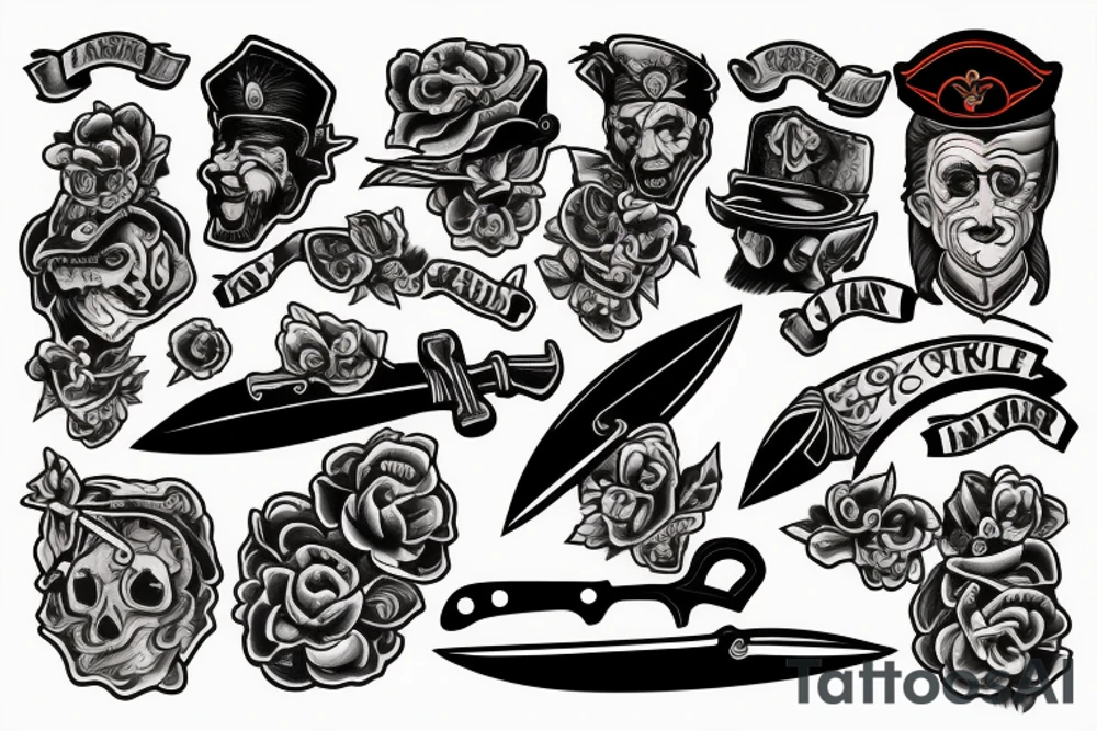 Knife in the style of Sailor jerry tattoo idea