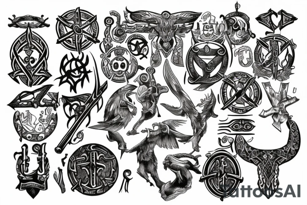 Broken Sword with Viking symbols tattoo idea