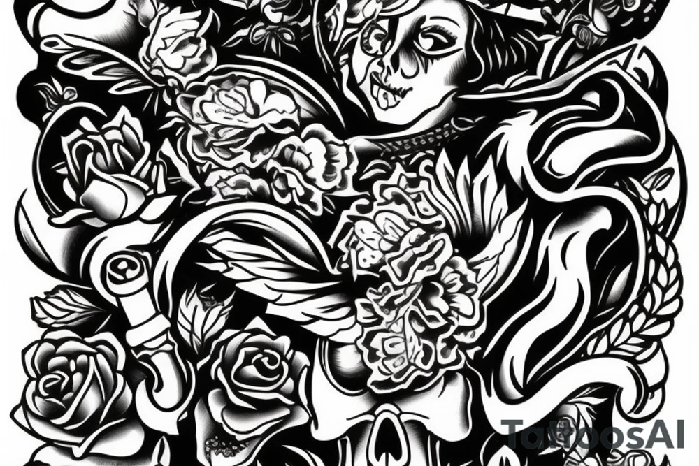 Knife in the style of Sailor jerry tattoo idea