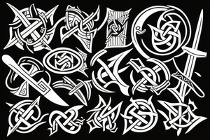 Broken Sword with Viking symbols tattoo idea