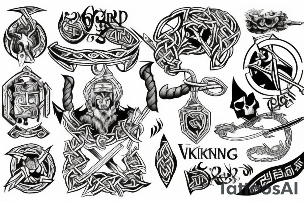 Broken Sword with Viking symbols tattoo idea