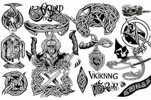 Broken Sword with Viking symbols tattoo idea
