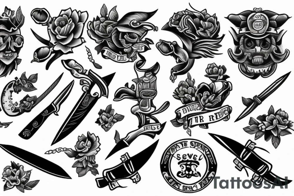 Knife in the style of Sailor jerry tattoo idea
