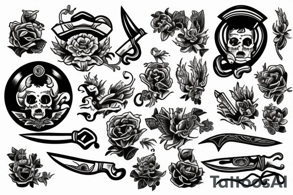Knife in the style of Sailor jerry tattoo idea