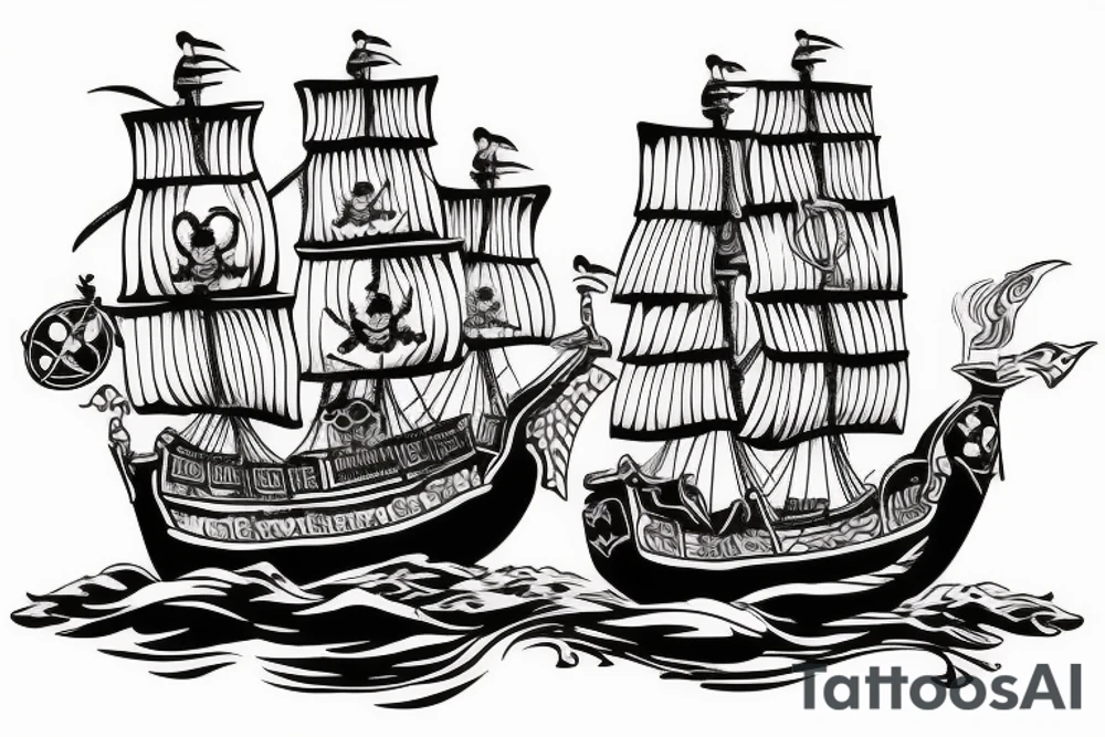 Pirates score with pirate ship on water tattoo idea