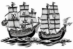 Pirates score with pirate ship on water tattoo idea