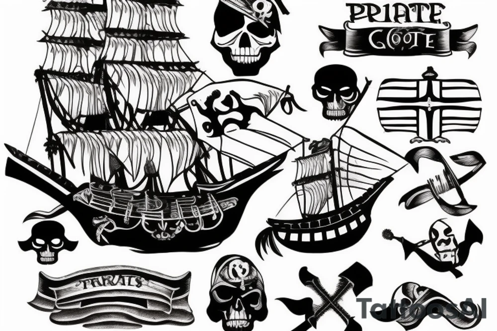 Pirates score with pirate ship on water tattoo idea