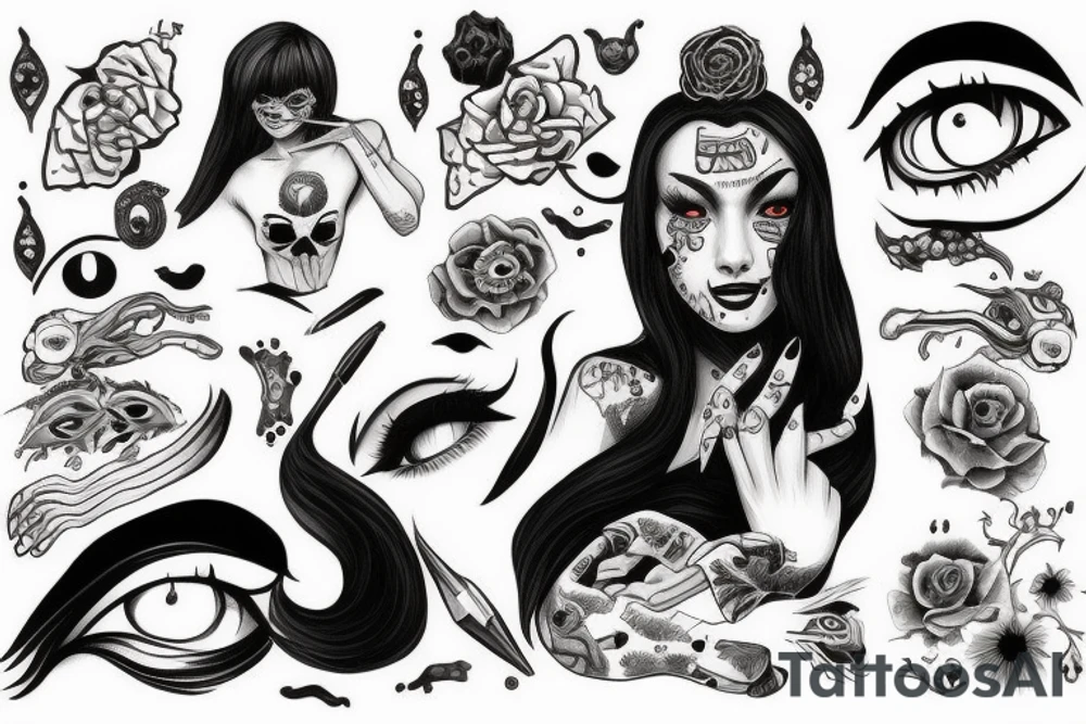 The girl with three eyes in the style Heath Klifford tattoo idea