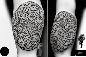 Tattoo in foreground. Fibonacci spiral behind the tattoo that transitions to clouds up top and a tree on the bottom tattoo idea
