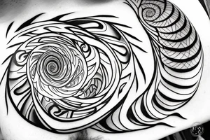 Tattoo in foreground. Fibonacci spiral behind the tattoo that transitions to clouds up top and a tree on the bottom tattoo idea