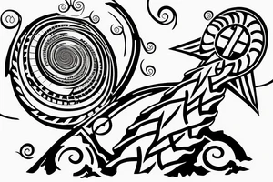 Cross in foreground. Fibonacci spiral behind the cross that transitions to clouds up top and a tree on the bottom tattoo idea