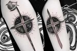 Milky Way spiral galaxy with a cross centered in the middle tattoo idea
