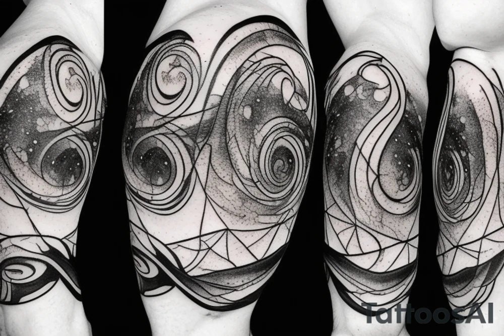 Spiral galaxy that transitions to mountain nature scene tattoo idea