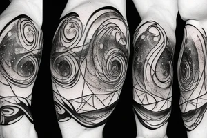 Spiral galaxy that transitions to mountain nature scene tattoo idea