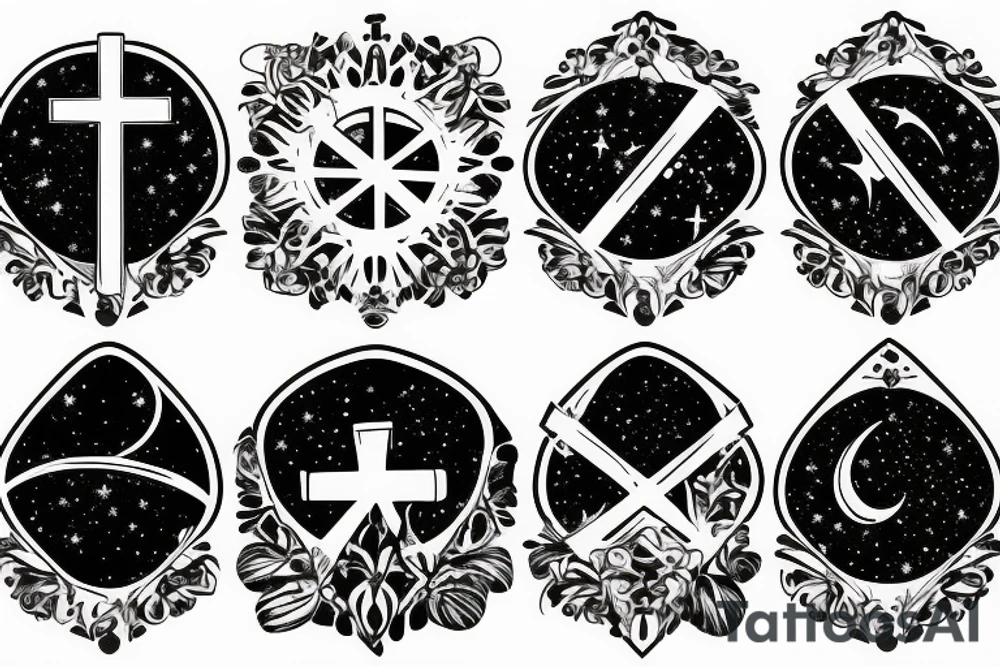 cross with a space and Milky Way background tattoo idea