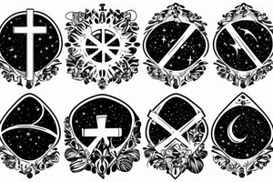 cross with a space and Milky Way background tattoo idea