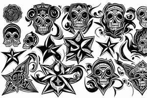 Neo-tribal stars and skulls tattoo idea