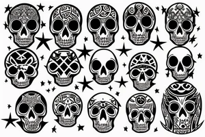 Neo-tribal stars and skulls tattoo idea