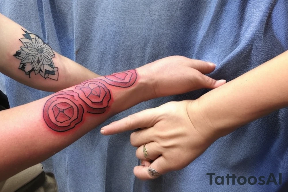 The tatto will go on the inside of a 46 year out woman’s left wrist.  The tattoo should represent 36 years years of friendship and platonic love between a man and woman.  The man saved the woman’s life.  He is her protector and encourager.  His Nick name is Red Dog and his favorite saying is “tell them I said to point sand” tattoo idea
