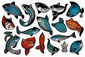 cat hunying fish tattoo idea