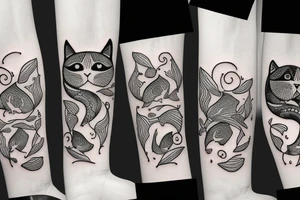 cat hunying fish tattoo idea
