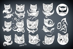 cat hunying fish tattoo idea