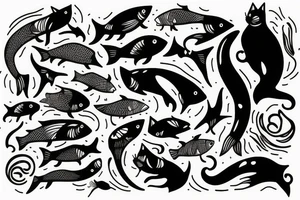 cat hunying fish tattoo idea