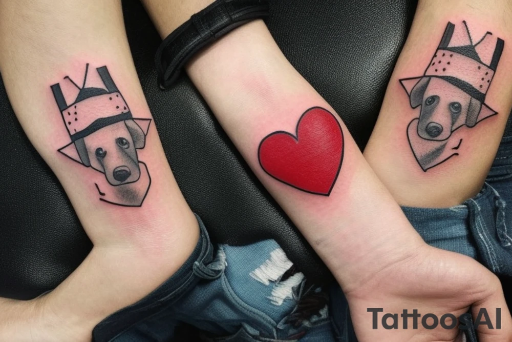 Tatto for the inside of left wrist approximately 2x2 inches.  No faces.  Create something that represents the love af a friend who’s Nick name is “Red Dog” and the saying “tell then I said to pound sand” tattoo idea