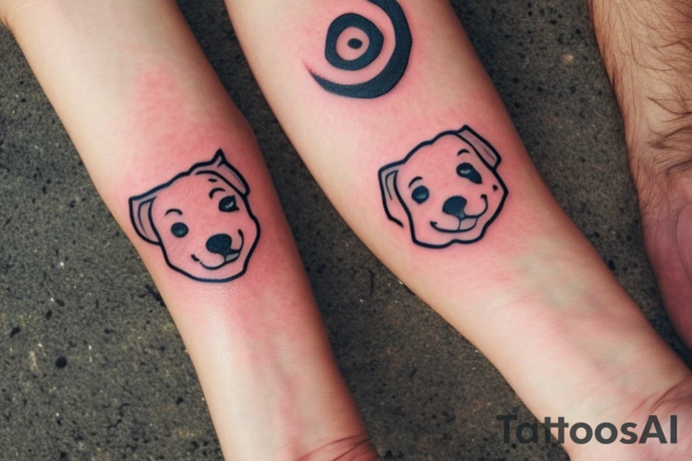 Tatto for the inside of left wrist approximately 2x2 inches.  No faces.  Create something that represents the love af a friend who’s Nick name is “Red Dog” and the saying “tell then I said to pound sand” tattoo idea