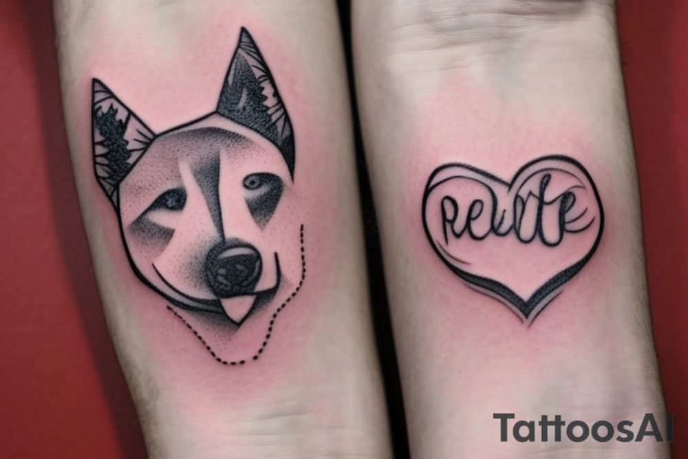 Tatto for the inside of left wrist approximately 2x2 inches.  No faces.  Create something that represents the love af a friend who’s Nick name is “Red Dog” and the saying “tell then I said to pound sand” tattoo idea