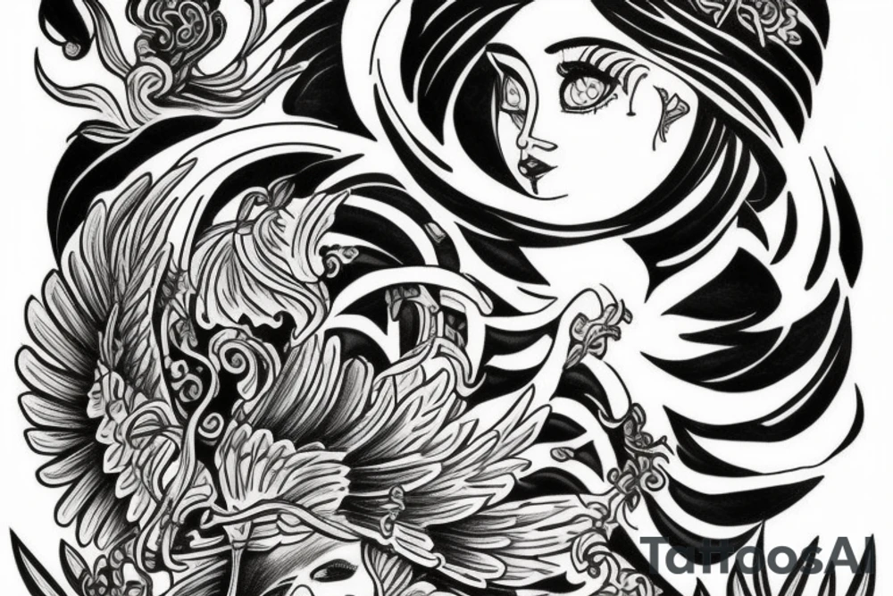 phoenix with persephone at the bottom tattoo idea