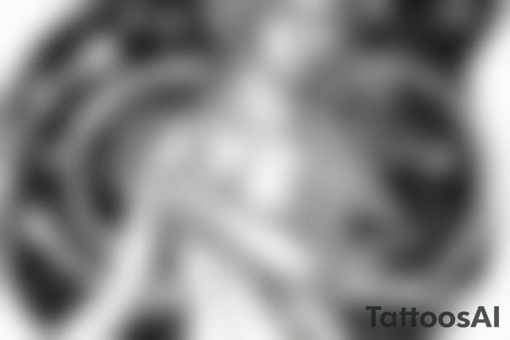 portrait of Aphrodite surrounded by swirling clouds and stars to represent the heavens. tattoo idea