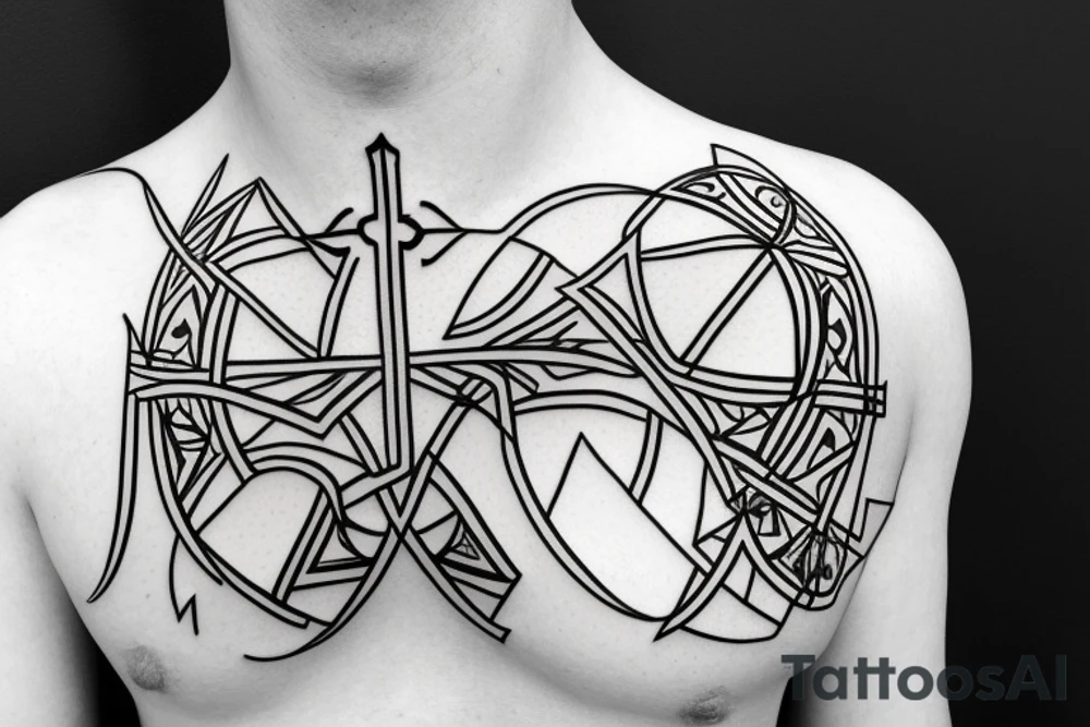 A cross with geometric pattern behind and around it tattoo idea