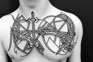 A cross with geometric pattern behind and around it tattoo idea