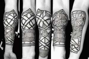A cross with geometric pattern behind and around it tattoo idea