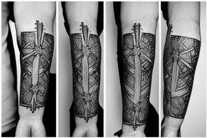 A cross on an arm with fractal geometric pattern behind and around it tattoo idea
