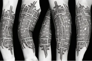 A cross on an arm with fractal geometric pattern behind and around it tattoo idea