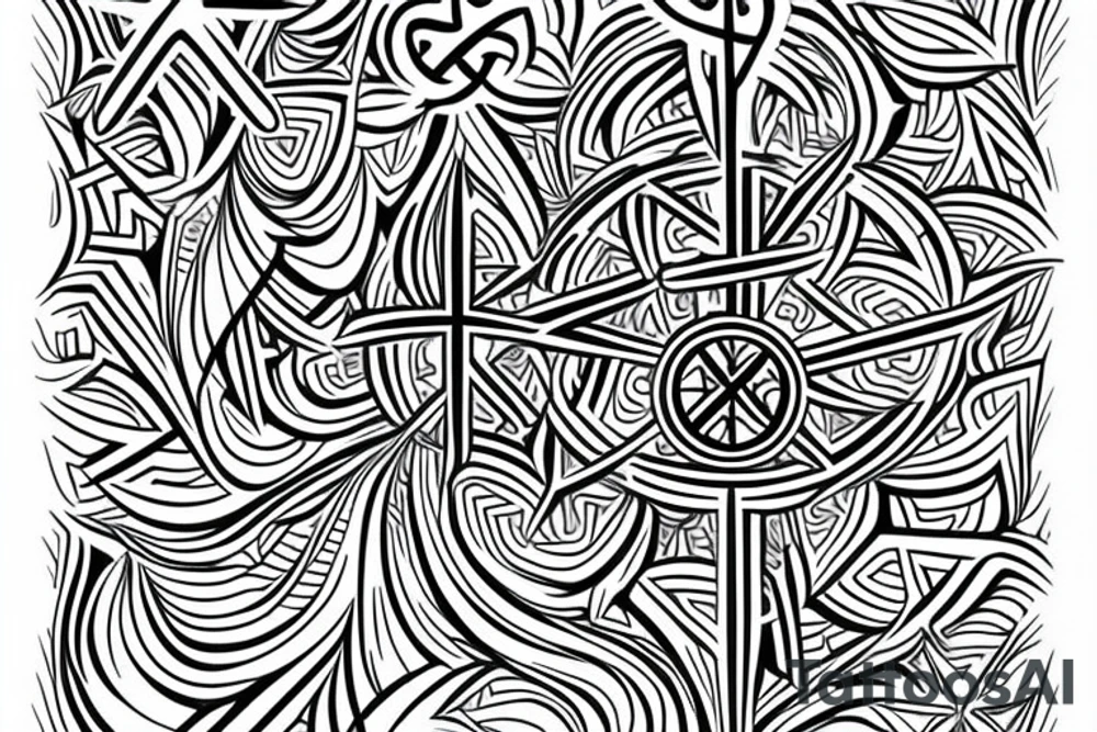 A cross on an arm with fractal geometric sacred geometry pattern behind and around it tattoo idea
