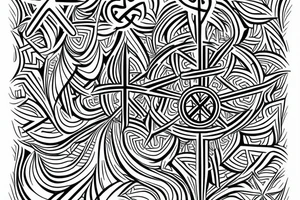 A cross on an arm with fractal geometric sacred geometry pattern behind and around it tattoo idea