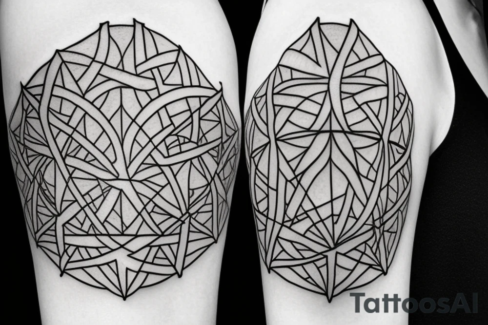A cross on an arm with fractal geometric sacred geometry pattern behind and around it tattoo idea