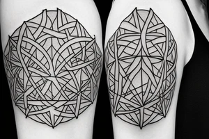A cross on an arm with fractal geometric sacred geometry pattern behind and around it tattoo idea