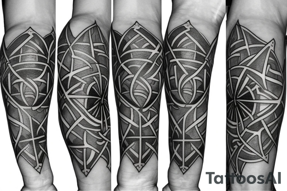 A cross on an arm with fractal geometric sacred geometry pattern behind and around it tattoo idea