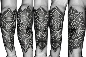 A cross on an arm with fractal geometric sacred geometry pattern behind and around it tattoo idea