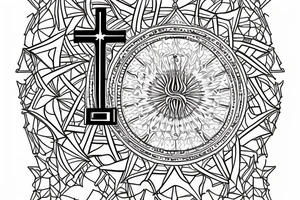 A cross on an arm with fractal geometric sacred geometry pattern behind and around it tattoo idea