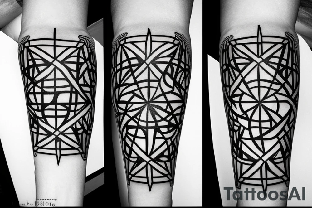 A cross on an arm with fractal geometric sacred geometry pattern behind and around it tattoo idea