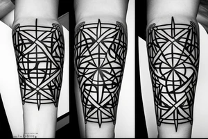 A cross on an arm with fractal geometric sacred geometry pattern behind and around it tattoo idea