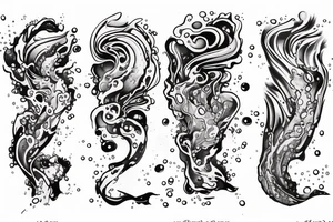 Sketch of a tattoo on the thigh of a girl, bubbling water, power, majesty and incessant movement, development, flow tattoo idea